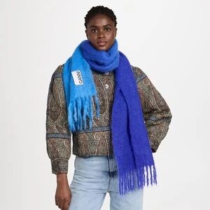 NWOT Ganni Mohair Gradient Scarf in Silver Lake Blue